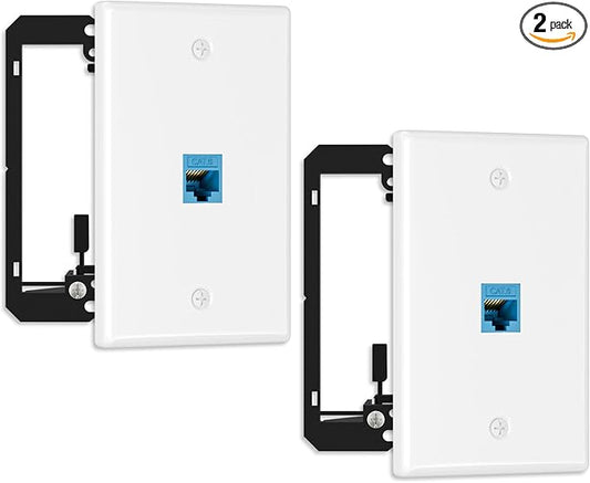 FGB 10Gbps Ethernet Wall Plate, 1 Port CAT6 Wall Plate and Jack, RJ45 Ethernet Wall Outlet with Single Gang Low Voltage Mounting Bracket, 2 Pack