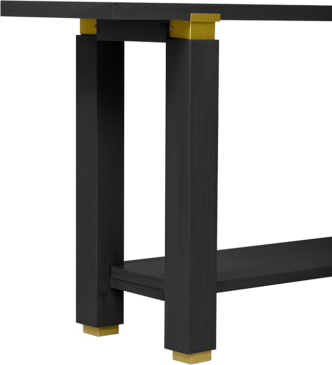 62.9" Modern Minimalist Console Table, Solid Wood Entryway Sofa Table with Metal Accents, 2-Tier with Open Shelf and Built-in Shelf for Living Room, Hallway (Black-J22)