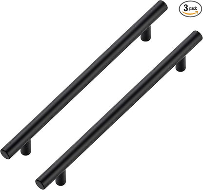 JOY DECOR 3 Pack Cabinet Handles, Black Cabinet Pulls, 7-1/2 in Hole Center Kitchen Hardware, Stainless Steel T Bar Handles for Dresser Drawers
