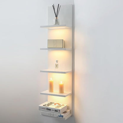 5 Tier Wall Shelf Unit, White Shelves,Lack Shelf, Wall Shelves for Bedroom，Office,Bathroom, Vanity Shelves with LED Light