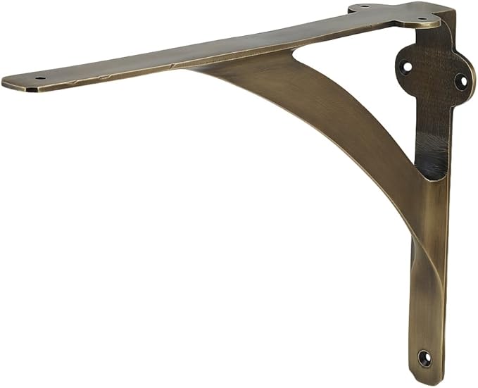 Set of 2 Brass Shelf Brackets for 8", 10", 12" Shelves - Gold Finish - Heavy Duty Brass L Brackets for Wall Shelves Hardware Included 7 3/8" X 9 7/8",