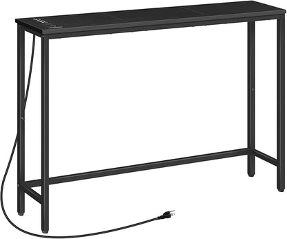 HOOBRO Narrow Console Table with Power Outlets, 44.9 Inches Sofa Table, Slim Behind Couch Table, Entryway Table with Display Shelf, for Living Room, Foyer, Hallway, Black BB114UXG01