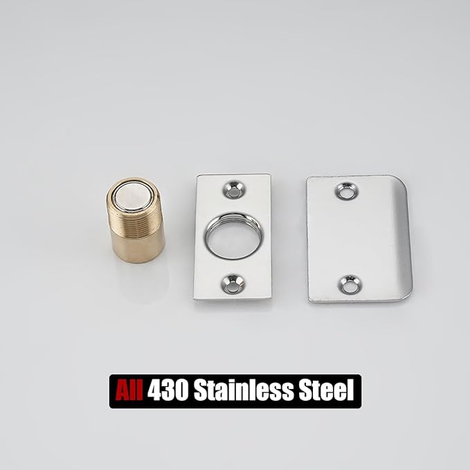 JQK Closet Magnetic Door Ball Catch Hardware, 430 Stainless Steel Catch Adjustable with Strike Plate, Polished Steel Finish 4 Pack, HBC120-BN-P4