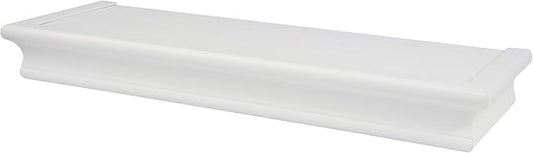 HIGH & MIGHTY Decorative 18" Floating Shelf Holds up to 15 lbs, Easy Tool-Free Dry Wall Installation, Beveled, White | 515654