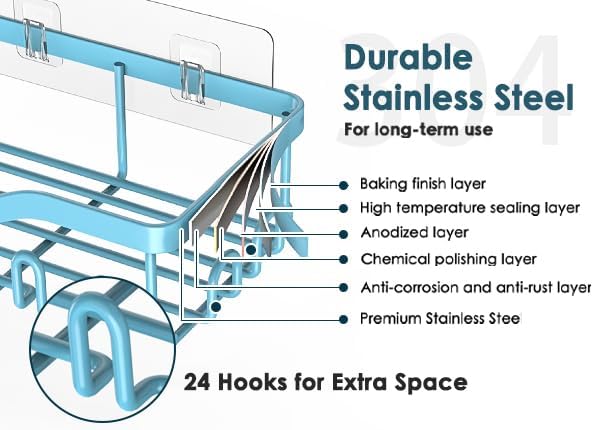 Shower Caddy Adhesive Shower Organizer 8-Pack, Rustproof Stainless Steel Bathroom Shelves, Large Capacity No-Drill Rack Storage Accessories with Soap Dish Toothbrush Holder Hooks