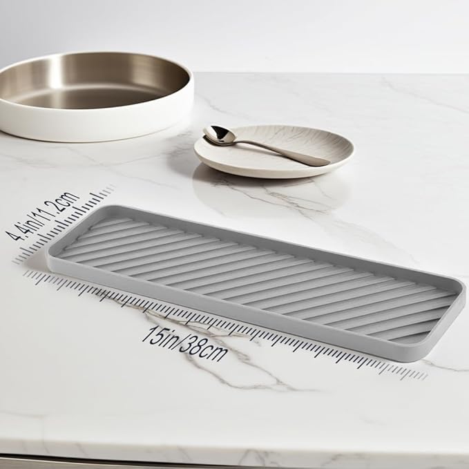 Silicone Organizer Tray for Kitchen Sinks and Bathrooms. Dishwasher-Safe, Non-Slip Countertop Tray, Bathroom Drawer Organizer Trays. Perfect for Makeup & Trinkets (Gray L 1PC)