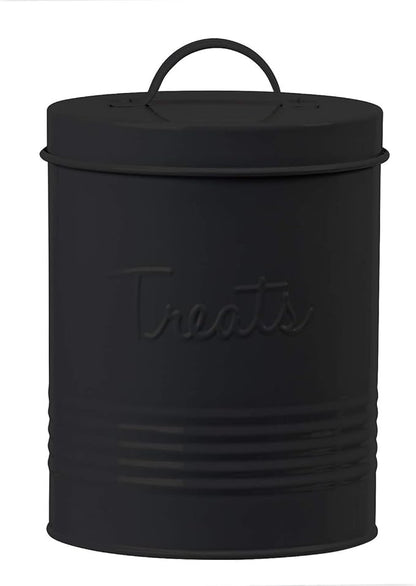 Amici Pet Retro Metal Storage Canister Treats Jar, 72 Fluid Ounces, Matte Black