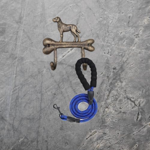 Dog Leash Holder, Cast Iron, Antique Bronze, 2 Hooks, Wall Mount, 6.9x6.9x1.8 inches, AR001