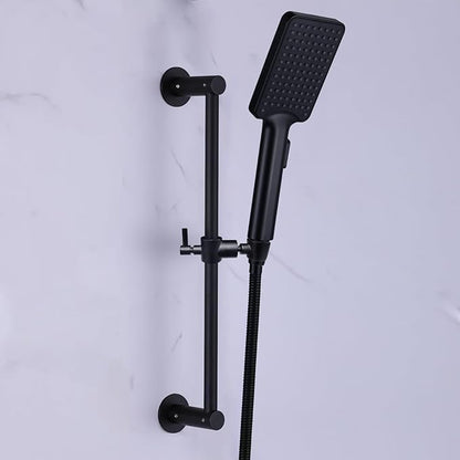 Shower Slide Bar Adjustable Handheld Shower Head Holder Wall Mount - 15inch All-Metal Shower Head Slide Bar Compatible with Bathroom Drill Free Glue Installation - Black
