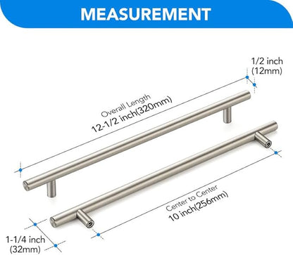 Brushed Nickel Cabinet Handles 10 Inch Hole Spacing Stainless Steel Drawer Pulls for Cabinets, Dresser, Bathroom 30 Pack