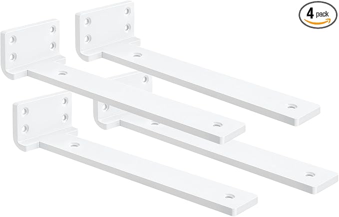 Floating Shelf Brackets 10 inch 4 Pack L Brackets for Shelves White Metal Heavy Duty Shelf Bracket for DIY Decorative with Mounting Hardware