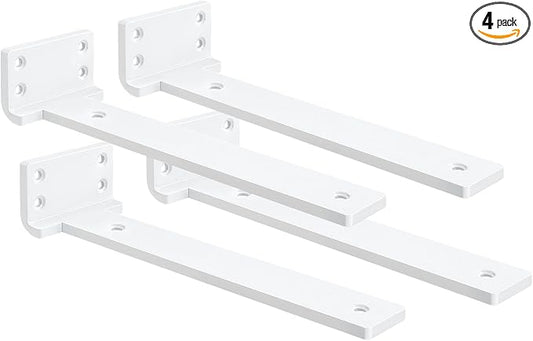 Floating Shelf Brackets 10 inch 4 Pack L Brackets for Shelves White Metal Heavy Duty Shelf Bracket for DIY Decorative with Mounting Hardware