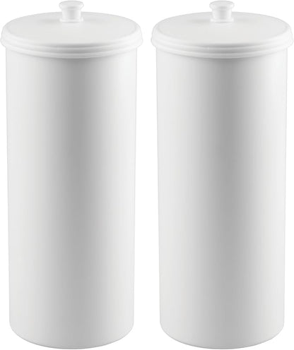 iDesign Freestanding Bathroom Toilet Paper Storage Holder with Lid for 3 Extra Rolls, 2-Pack, White