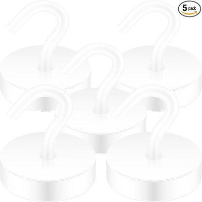 Neosmuk Magnetic Hooks, Cruise Ship Essentials, 80lb+ Heavy Duty Magnetic Hooks for Cruise Cabins, Refrigerator, Grill, Hanging, and Travel | Extra Strong Must-Haves Magnet Hook,White, 5 Pack