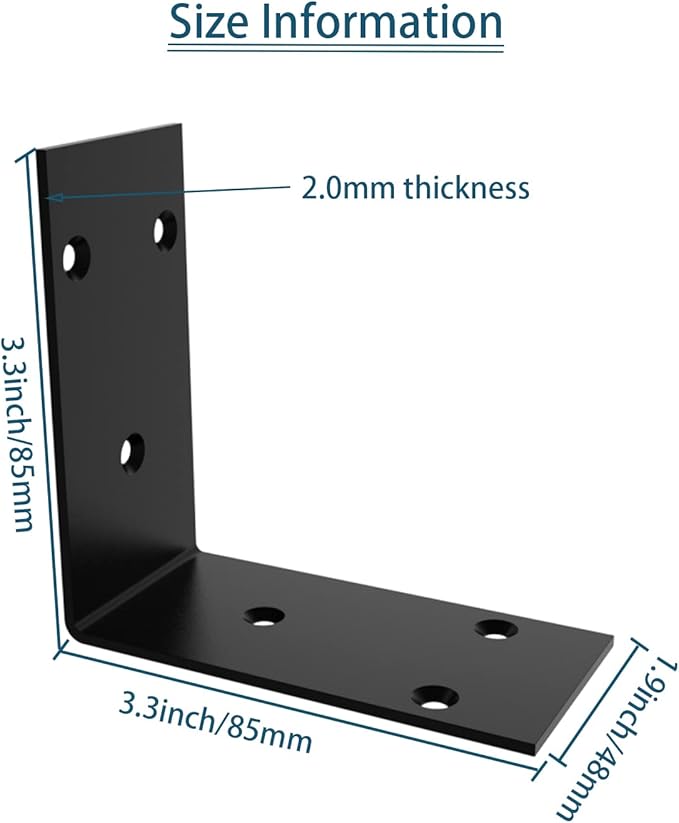 Black Stainless Steel Shelf Bracket,Joint Right Angle Bracket,L Shape Heavy Duty Metal Corner Brace Shelf Supporter for Wood Aufuga (16, 3.4x3.4x2)