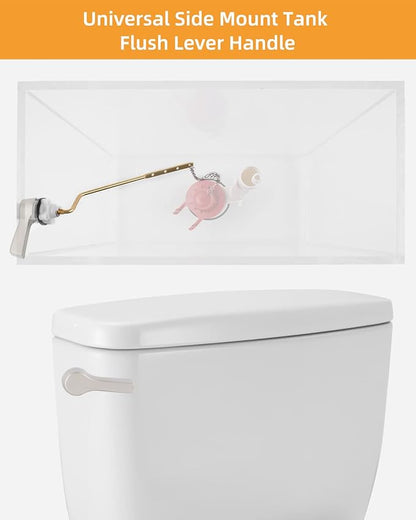 Hibbent Universal Metal Side Mount Toilet Handle Replacement Kit, Brass Toilet Flush Tank Lever with Stainless Steel Flapper Chains for Most Toilets, Brushed Nickel