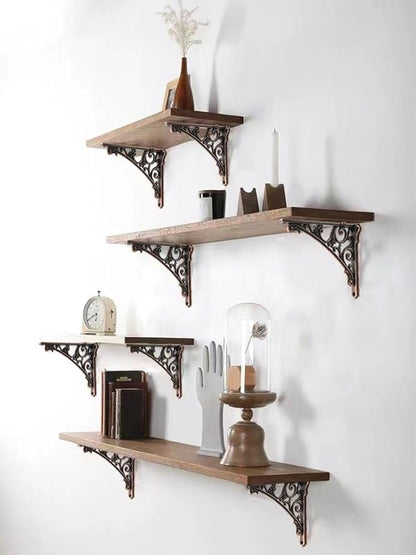 Decorative Shelf Bracket 6 inch, Antique Copper Brackets for Shelving, Heavy Duty Vintage, DIY Projects, Hardware Included, 4 Pack, 5.9x4.17x1.73 inch，Baroque Style