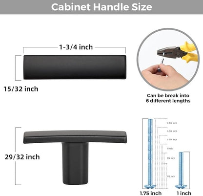 3 Pack Black Cabinet Knobs - Curved Cabinet Pulls Matte Black Knobs for Kitchen Cabinet Drawer Solid Dresser Knobs for Cabinet Hardware 1-3/4 Inch Length Single Hole