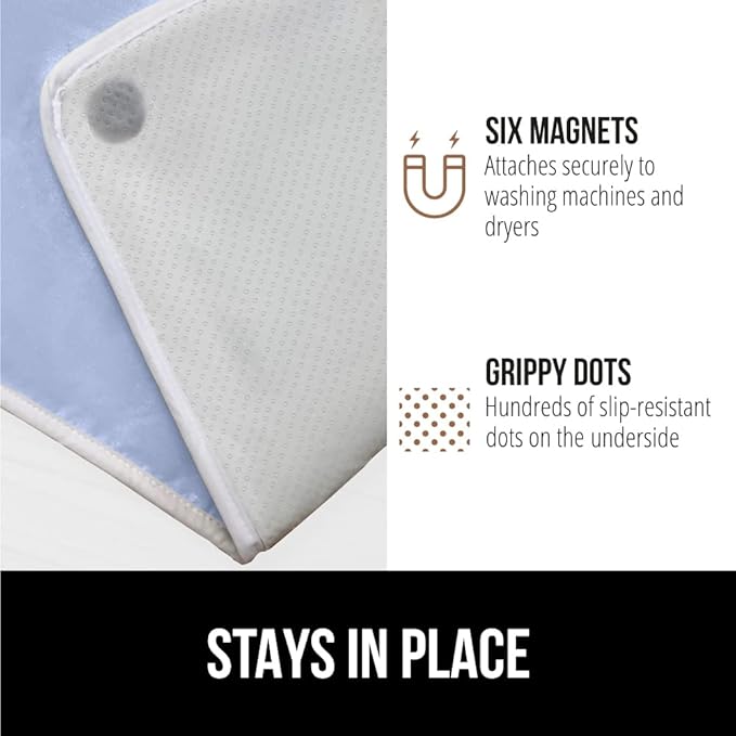 GORILLA GRIP Ironing Mat, Portable Iron Pad, Magnetic Cover for Top of Laundry Washer, Dryer, Tabletop, Countertop Padded Blanket, Silicone Coating and Scorch Resistant, Travel Size 28x24, Blue