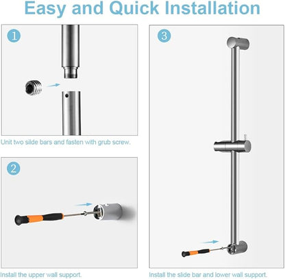 OFFO Shower Slide Bar 24 in Segmental Slide Bar Adjustable Installation Distance 18-24 in with 360° Adjustable Handheld Shower Head Holder for Bathroom, Screw Wall Mounted, Chrome Finish (Pack of 2)