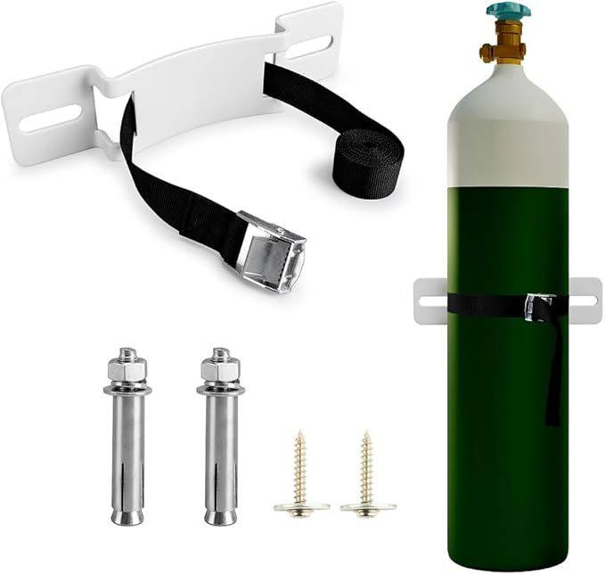 Propane Tank Holder,Gas Cylinder Holder Wall-Mounted Bracket Propane Tank Bracket with Screws and Safety Belt (1)