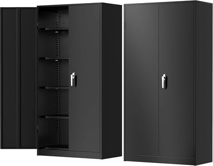 Greenvelly Metal Garage Storage Cabinet, 72'' Tall Storage Cabinet with 2 Doors and 4 Adjustable Shelves, Steel Lockable Tool Cabinets for Home Office, Garage, Basement, School (Black)