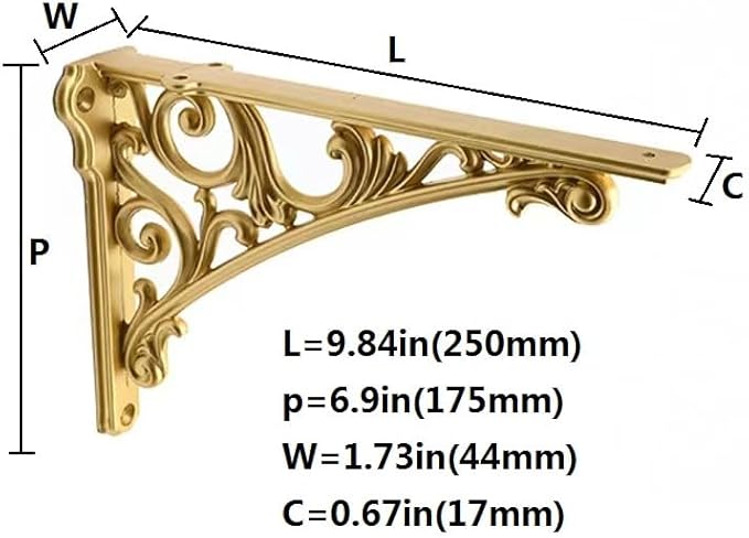 Decorative Shelf Bracket 10 inch, Gold Decorative Brackets for Shelving, Heavy Duty Vintage, DIY Projects, Hardware Included, 4 Pack, 9.84x7x1.73 inch,Baroque Style