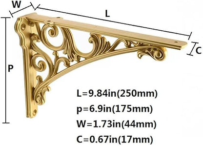 Decorative Shelf Bracket 10 inch, Gold Decorative Brackets for Shelving, Heavy Duty Vintage, DIY Projects, Hardware Included, 4 Pack, 9.84x7x1.73 inch,Baroque Style