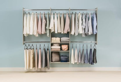 Easy Track 3 Shelf Deluxe Starter Closet Storage Wall Mounted Wardrobe Organizer System Kit with Shelves and Rods, Honey Blonde