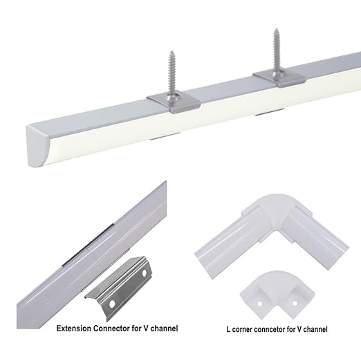 hunhun 20-Pack 3.3ft/1Meter V Shape LED Aluminum Channel System with Milky Cover, End Caps and Mounting Clips, Aluminum Profile for LED Strip Light Installations, Very Easy Installation