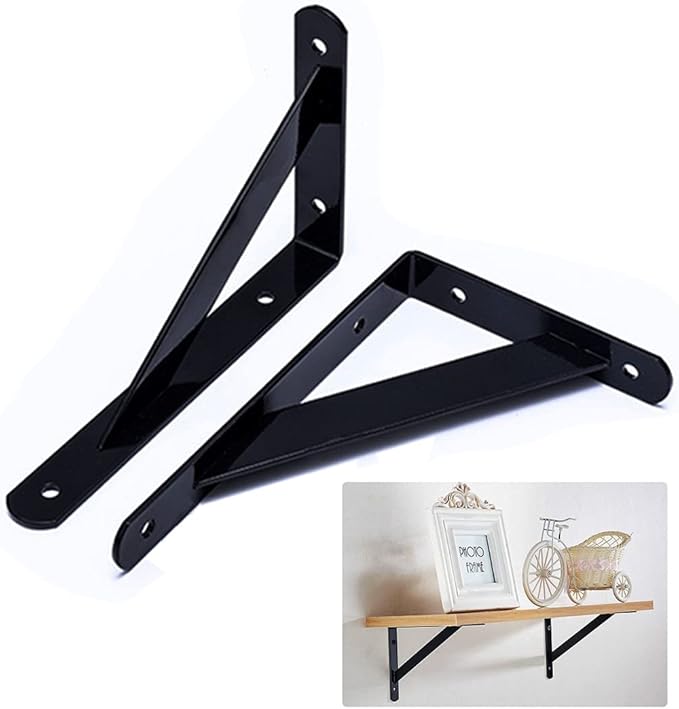 Shelf Brackets 4 Pcs Heavy Duty Triangle Shelf Brackets 6 in X 4 in Metal Shelf Support Angle Brackets Black Wall Shelf Brackets with Screws for Shelves Support DIY