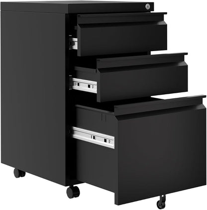 GarveeHome File Cabinet 3-Drawer Mobile File Cabinet with Lock Keys | Under Desk Storage Fits Legal Letter A4 Easy Assembly Office