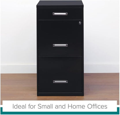 Scranton & Co 27.32" H x 18" D 3-Drawer Modern Metal Filing Cabinet with Pencil-Drawer, High-Sides, Letter Size, Patented Glide Suspension, for Small Office/Home Office, in Black