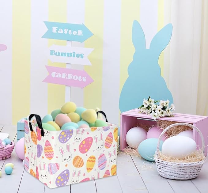 Easter Baskets for Kids Gift Easter Basket Empty Baby Basket for Boys and Girls Rectangular Toy Storage Bins Organizer Bin Box Cute Bunny Room Decor for Home(Bunny Egg)