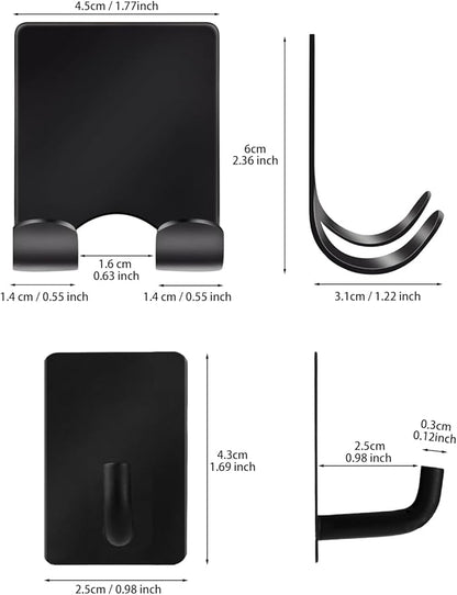 2 Razor Holder for Shower and 6 Adhesive Hooks with Removable Strips，Towel Hooks for Hanging，Wall Hooks for bathrooms，Removable Damage-Free Metal Shaver Holder，for Stockings，Decor，Robe