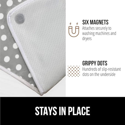 GORILLA GRIP Ironing Mat, Portable Iron Pad, Magnetic Cover for Top of Laundry Washer, Dryer, Tabletop, Countertop Padded Blanket, Silicone Coating and Scorch Resistant, Travel Size 28x24, Polka Dots