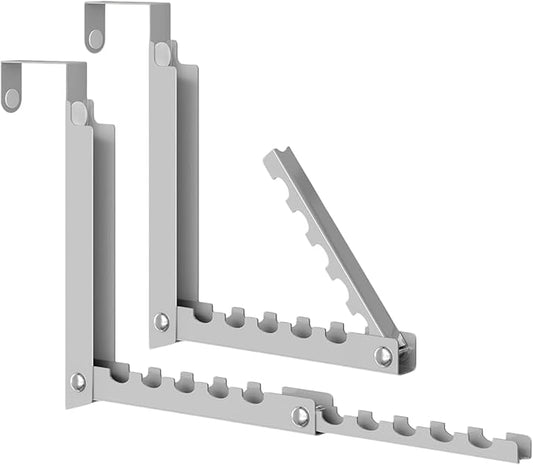 Over The Door Organizer Hooks,2 Pack Foldable Over The Door Clothes Drying Rack with 10 Ridges,Portable Hanging Door Coat Towels Storage Rack for Small Space Laundry Room Bathroom Closets (2, Grey)