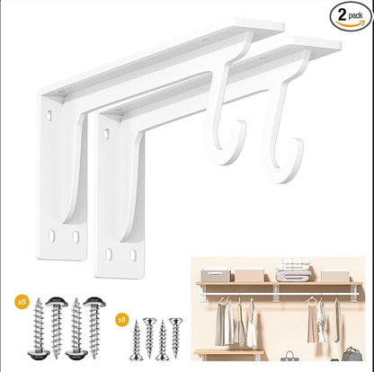 Closet Rod Support Bracket White WYGWP 14 inch Heavy Duty Shelf Brackets with Rod Holders Support 400lbs Wall Mounted Sturdy 2 Pack