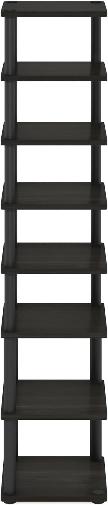 Furinno Turn-N-Tube Vertical Shoe Rack, 8-Tier Narrow Shoe Organizer, Free Standing Shoe Storage, Shoe Shelf for Boots, Sneakers, 11.6 x 11.6 x 52.6, for Closet, Entryway, Office, Garage, Espresso