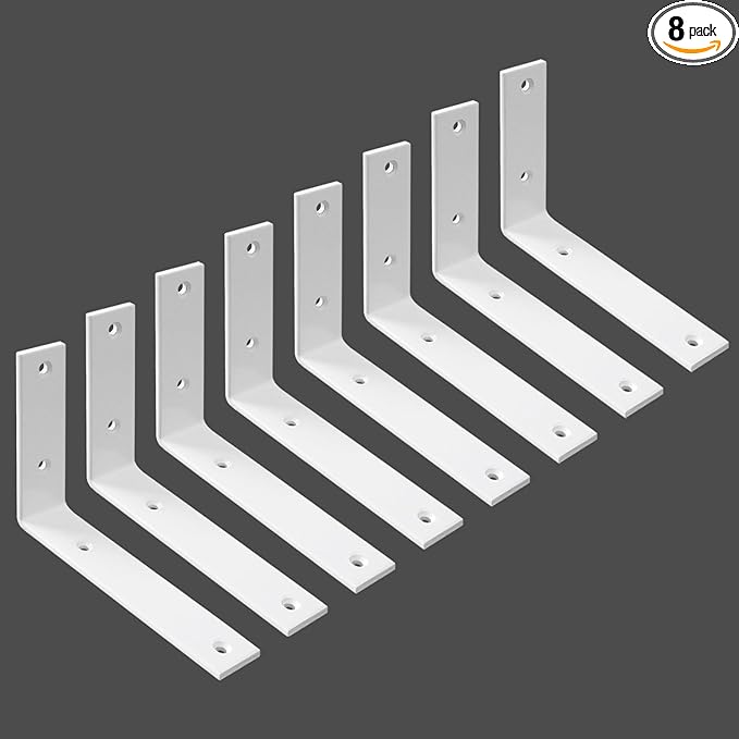 WINKER Shelf Bracket 8 Pack 5" Lx4 Hx1.5 W 5mm Thick Heavy Duty White 5 Inch Metal Iron L Brackets for Wall Shelves