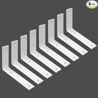WINKER Shelf Bracket 8 Pack 5" Lx4 Hx1.5 W 5mm Thick Heavy Duty White 5 Inch Metal Iron L Brackets for Wall Shelves