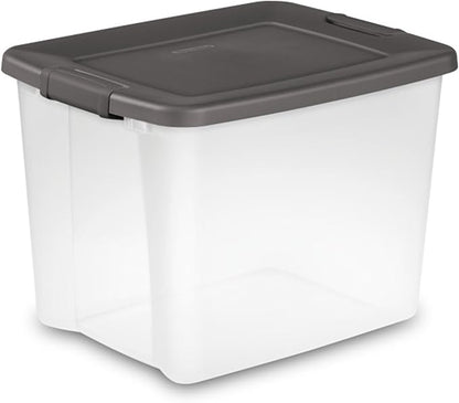 Sterilite 12-Pack 50 Quart ShelfTote, Clear Plastic Storage Organizer Bins with Gray Lids – Stackable Home and Office Containers for Closet or Shelves