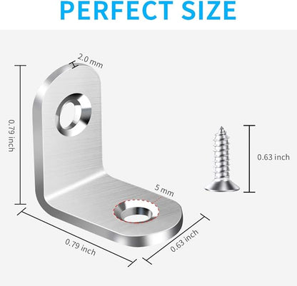 40PCS L Bracket Corner Brace, Stainless Steel L Brackets for Shelves, Metal Corner Bracket, Small Right Angle Brackets for Wood Furniture Chair Drawer Cabinet with 80PCS Screws (0.79 x 0.79 inch)