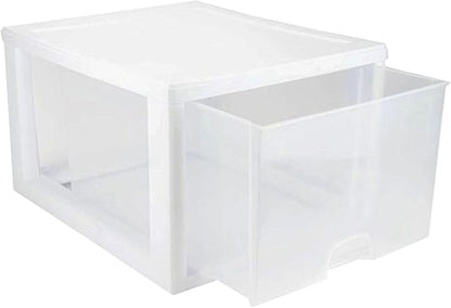 Sterilite 4-Pack 27 Quart Stacking Drawer, Clear Storage Closet Organizer, White Frame - Stackable Modular Plastic Drawers for Clothes, Accessories, Craft Supplies, Shoes or Linens