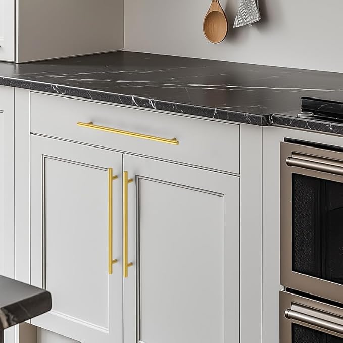 Brushed Brass Cabinet Handles 10 Inch Hole Spacing Stainless Steel Drawer Pulls for Cabinets, Dresser, Bathroom 10 Pack