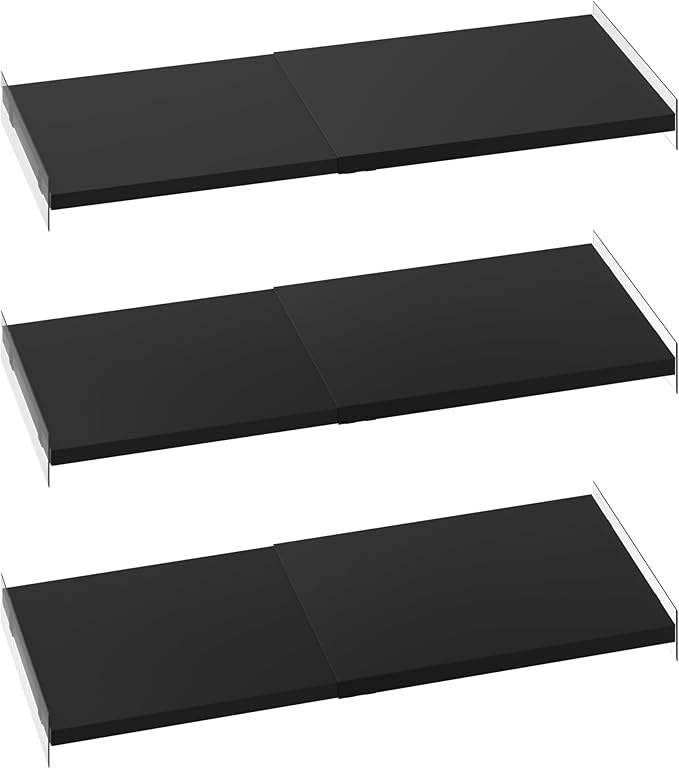 Closet Shelf Expandable-Large Metal Storage Rack,3 Packs DIY Dividers Separators for Cabinet Wardrobe Cupboard Pantry Kitchen Bathroom (Black,11.8" D x 17"-31" W,3PCS)