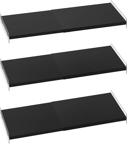 Closet Shelf Expandable-Large Metal Storage Rack,3 Packs DIY Dividers Separators for Cabinet Wardrobe Cupboard Pantry Kitchen Bathroom (Black,11.8" D x 17"-31" W,3PCS)