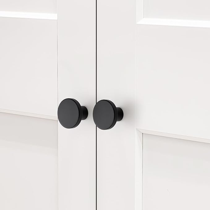 3 Pack Black Cabinet Knobs, 1-1/5 Inch Round Drawer Knobs for Kitchen Cabinets, Dressers & Closet Doors