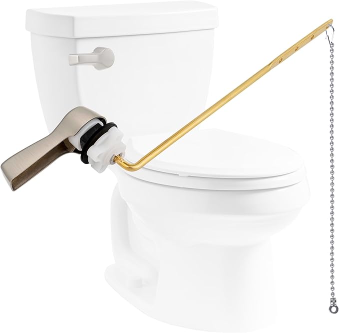 Hibbent Universal Front Mount Metal Toilet Handle Replacement Kit, Brass Toilet Tank Flush Lever with Stainless Steel Adjustable Flapper Chains for Most Toilets, Brushed Nickel