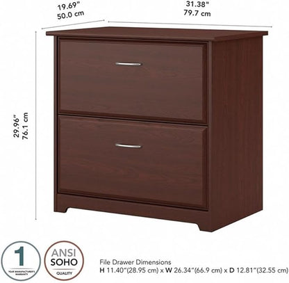 Bush Home Cabot 2 Drawer Lateral File Cabinet in Harvest Cherry, Home Office Chest for Letter, Legal, and A4-size Document Storage